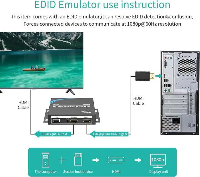 Alt view image 6 of 6 - eKL USB KVM HDMI 2.0 Extender 4K@60Hz 60m/196ft (4K@30Hz 100m/328ft) Over UTP Cat6 Ethernet Cable with 2 Ports USB 2.0 for Keyboard/Mouse Plug & Play Without Driver