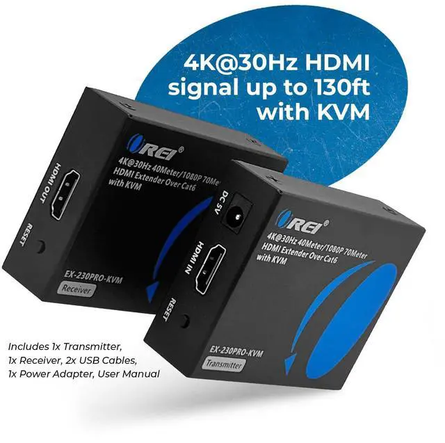 Alt view image 2 of 7 - OREI KVM 4K HDMI Extender Balun Over Single CAT6/7 Ethernet Cable 4K,30Hz Upto 130 Feet - 2 USB 1.1 Ports, Supports Keyboard and Mouse