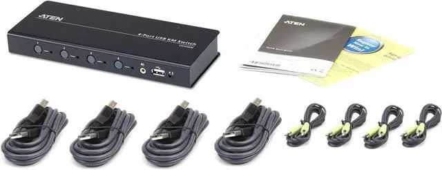 Alt view image 4 of 7 - ATEN CS724KM 4 Port USB KM Switch (Cables Included) Boundless Switching Support Extended Desktops 4 Monitors per pc up to 8 pc Daisy Chained