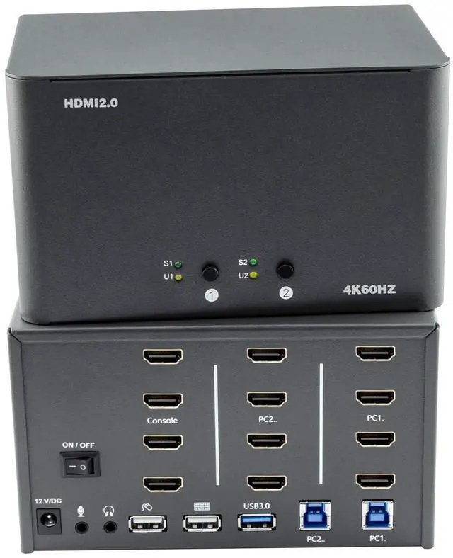 Main image of KVM Switch 4 Monitors 2 Computers, HDMI 4K@60Hz KVM Switch with USB3.0, 2 Computers Share One Set of Keyboard, Mouse and Monitors, Supports Windows/Mac/Linux