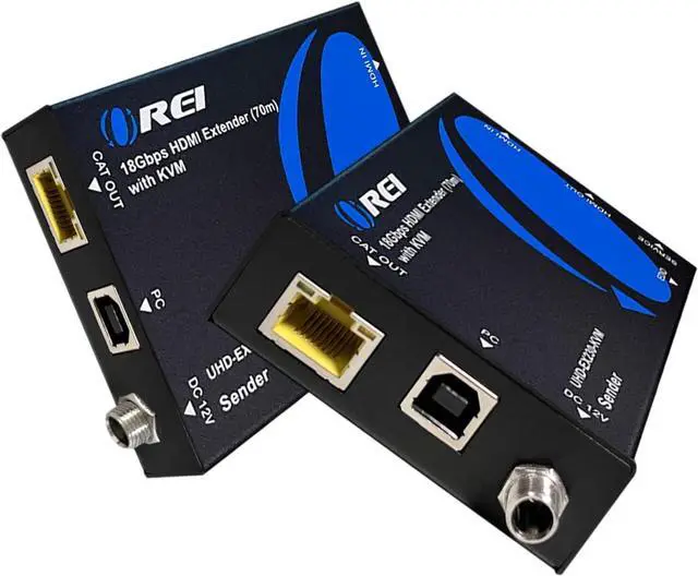 Main image of OREI 4K HDMI Extender Over Ethernet With KVM - 4K@60Hz Up To 230 Feet Over CAT 6/7 - USB 1.1 Keyboard And Mouse Support, Loop Out, Power Over Cable