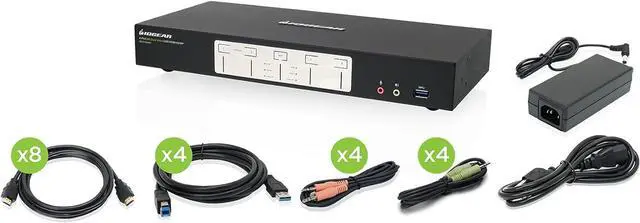 Main image of IOGEAR 4-Port 4K Dual View KVMP Switch with HDMI, Audio, UHD 4K@60Hz RGB 4:4:4, USB 3.0 Hub, Audio, Hotkey, Button Switching, PC Monitor Keyboard Mouse Switch for 4 PCs 2 Monitors w/Cables - GCS1944H
