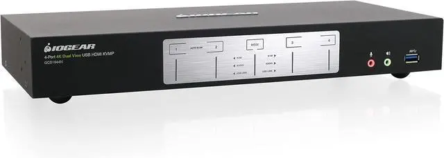 Alt view image 2 of 4 - IOGEAR 4-Port 4K Dual View KVMP Switch with HDMI, Audio, UHD 4K@60Hz RGB 4:4:4, USB 3.0 Hub, Audio, Hotkey, Button Switching, PC Monitor Keyboard Mouse Switch for 4 PCs 2 Monitors w/Cables - GCS1944H