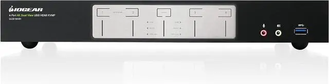 Alt view image 3 of 4 - IOGEAR 4-Port 4K Dual View KVMP Switch with HDMI, Audio, UHD 4K@60Hz RGB 4:4:4, USB 3.0 Hub, Audio, Hotkey, Button Switching, PC Monitor Keyboard Mouse Switch for 4 PCs 2 Monitors w/Cables - GCS1944H