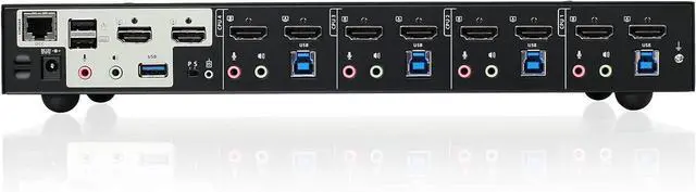 Alt view image 4 of 4 - IOGEAR 4-Port 4K Dual View KVMP Switch with HDMI, Audio, UHD 4K@60Hz RGB 4:4:4, USB 3.0 Hub, Audio, Hotkey, Button Switching, PC Monitor Keyboard Mouse Switch for 4 PCs 2 Monitors w/Cables - GCS1944H