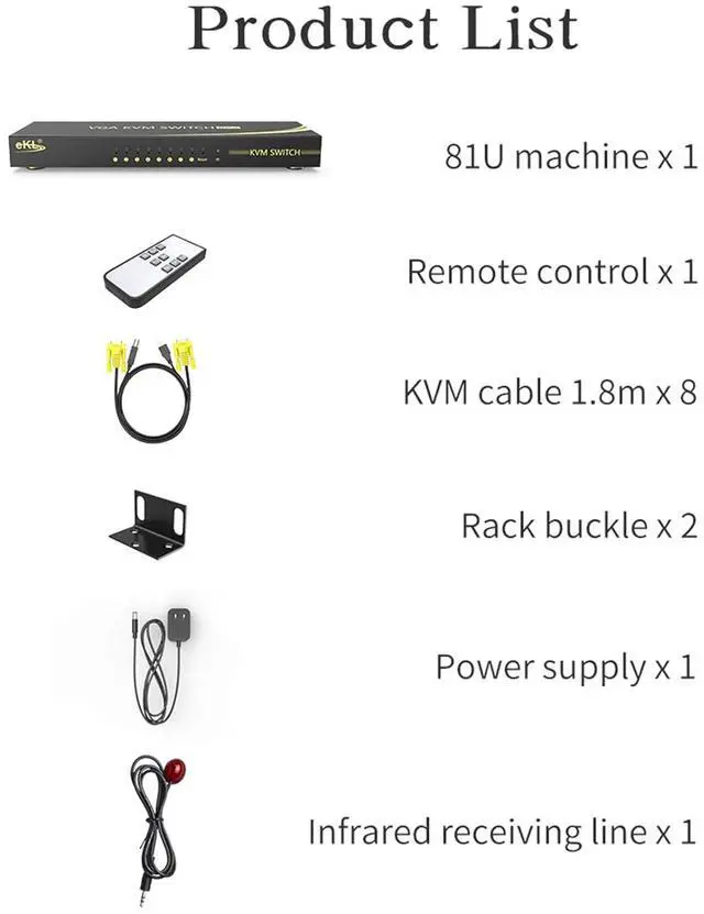 Alt view image 6 of 6 - eKL VGA KVM Auto Switch 8 Port in 2 Out Switcher 8x2 Supports Hotkeys,Audio,Basic Keyboard and Mouse USB 2.0 Devices Sharing 8 Computers