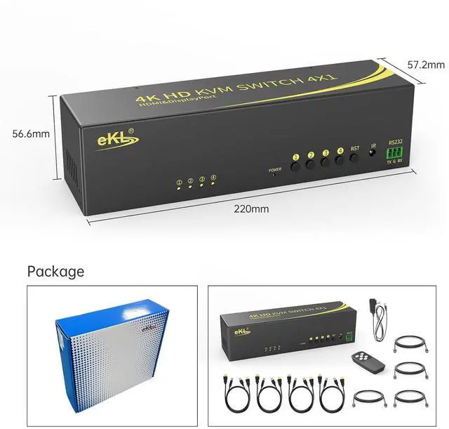 Alt view image 6 of 6 - eKL Dual Monitor HDMI+DisplayPort KVM Switch 4 in 2 Out Extended Display 4K@60Hz 4:4:4 with Audio and USB 2.0 Hub Sharing PC Monitors One Set of Keyboard and Mouse Switcher