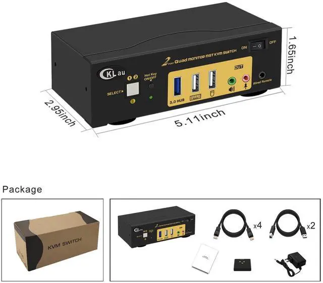 Alt view image 6 of 6 - CKLau MST Displayport HDMI KVM Switch Quad Monitor, (2 DP In, 2 DP + 2 HDMI Out), 4K60Hz 2K144Hz 2 Computers 4 Monitors Switcher with Cables, Audio, Microphone and Hub Support Keyboard Mouse Switching