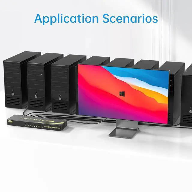 Alt view image 5 of 6 - eKL 8 Port HDMI KVM Switch Supports 3.5mm Audio Extractor 4K@60Hz 4:4:4 Hotkeys Swapping 8 in 1 Out 8 PCs Sharing with One Set of Keyboard and Mouse