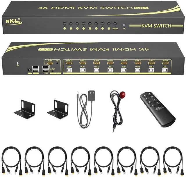 Main image of eKL 8 Port HDMI KVM Switch Supports 3.5mm Audio Extractor 4K@60Hz 4:4:4 Hotkeys Swapping 8 in 1 Out 8 PCs Sharing with One Set of Keyboard and Mouse