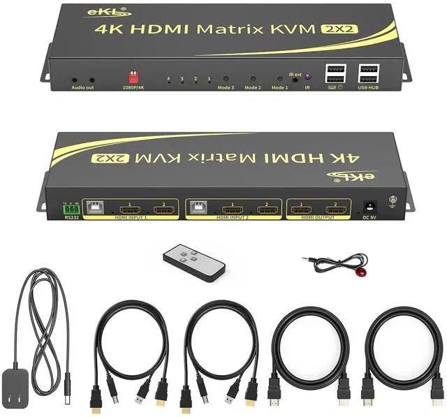 Main image of eKL Matrix Dual Monitor KVM Switch 2x2 HDMI 4K@60Hz 4:4:4 HDCP 2.2 Supports Extended Didplay and PC1 PC2 Display on 2 Monitors Separately