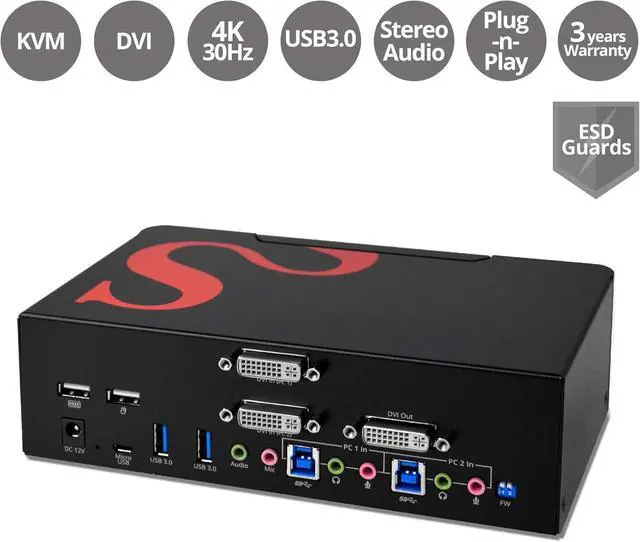 Alt view image 2 of 7 - SIIG 2-Port DVI Dual-Link KVM Switch Smart Console with USB 3.0 Multi-Media (CE-DV0111-S1)