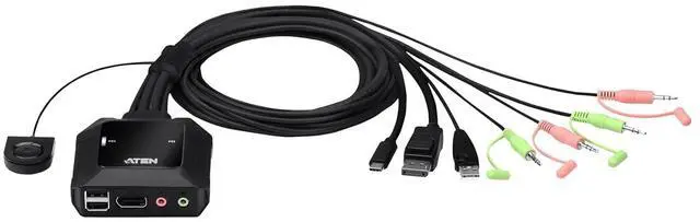 Alt view image 2 of 7 - ATEN CS52DP 2-Port USB-C DisplayPort Hybrid Cable KVM Switch with 2m DisplayPort rev.1.4 Cable 2L-7D02DP