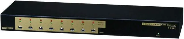 Main image of Monoprice 8-Port USB PS2 Combo KVM Switch - Black With Cables Retail | Supports Windows, Linux, Mac