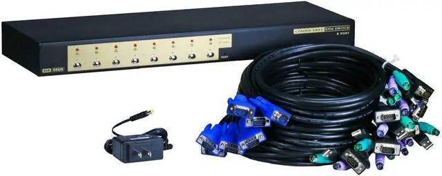 Alt view image 6 of 6 - Monoprice 8-Port USB PS2 Combo KVM Switch - Black With Cables Retail | Supports Windows, Linux, Mac
