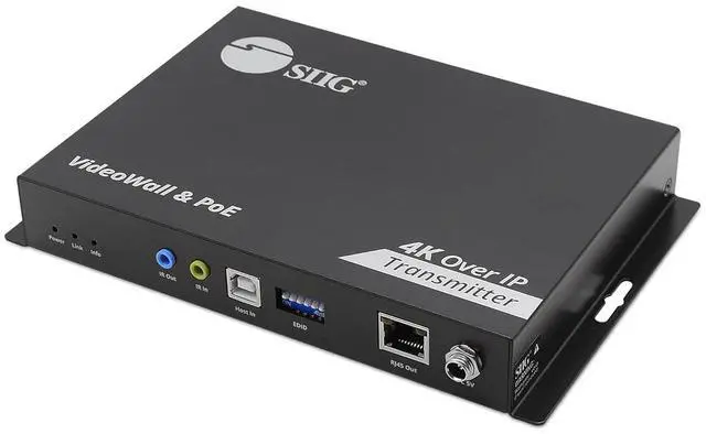 Main image of SIIG 4K HDMI Over IP Matrix Switch Transmitter Only, 4K 60Hz, USB KVM Extender, Video Wall Control, Scalable for Multiple Video Sources and Displays, IR Passthrough, PoE, TAA Compliant (CE-H27F11-S1)