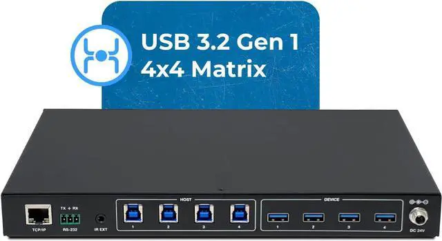 Alt view image 3 of 7 - OREI USB 3.0 4x4 Matrix Peripheral Sharing Switch, Share 4 USB Devices with 4 Different Computer Hosts PC, Printer, Scanner, Mouse, Keyboard, Mulitiple Displays Monitor - IP/Remote Control