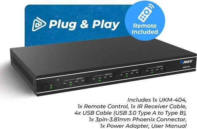 Alt view image 4 of 7 - OREI USB 3.0 4x4 Matrix Peripheral Sharing Switch, Share 4 USB Devices with 4 Different Computer Hosts PC, Printer, Scanner, Mouse, Keyboard, Mulitiple Displays Monitor - IP/Remote Control