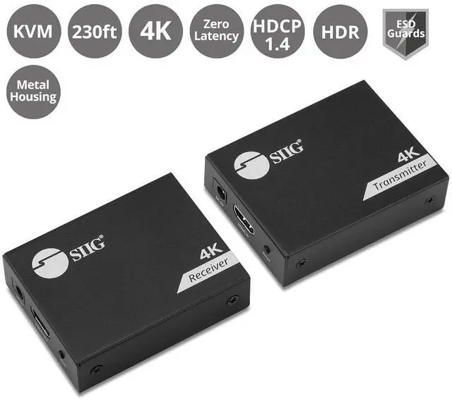 Alt view image 2 of 7 - SIIG 4K HDMI USB KVM Extender Over CAT6-1080p (230ft) & 4K30Hz (130ft) - Balun Extender - 2 USB-A - Zero Latency - No Driver - Plug & Play - Keyboard & Mouse USB Extender (CE-H28411-S1)