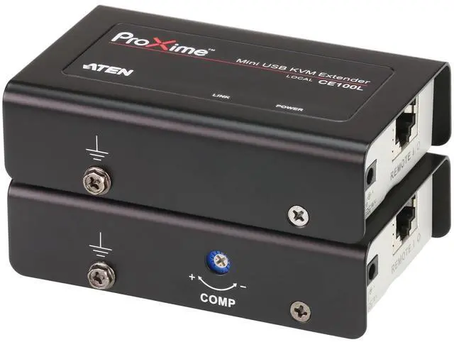 Alt view image 2 of 7 - ATEN CE100 USB VGA Mini KVM Extender Cat 5 Includes CE100L Local Unit and CE100R Remote Unit Up to 1920 x 1200 Extends Local PC VGA/Keyboard/Mouse to Remote Side