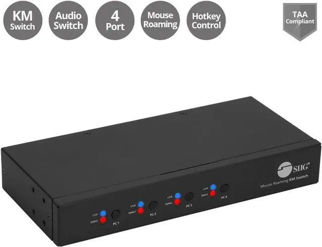 Alt view image 2 of 7 - SIIG 4-Port Quad Computers Keyboard and Mouse Roaming Control Switch with USB 2.0 Hub, KM Switch, Support Windows, Mac and Linux Switch Button, Hotkeys,TAA Compliant (JU-SW4311-S1)