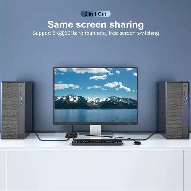 Alt view image 3 of 7 - Ennovor USB C Switch, Bi-Directional USB-C Switcher 8K@60Hz Video 1 in 2 Out/2 in 1 Out with 100W Charging and 10Gbps Data Transfer, Included 5V Power Adapter, Note: Incompatible Thunderbolt Interface