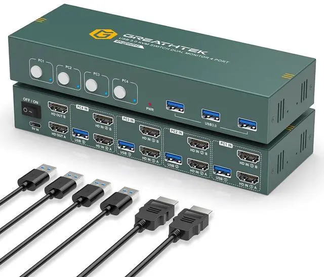 Main image of Ennovor 4K@60Hz HDMI KVM Switch for 4 Computers & 2 Monitors - 3 USB 3.0 Ports, Keyboard & Mouse Sharing, Printer/Scanner Support