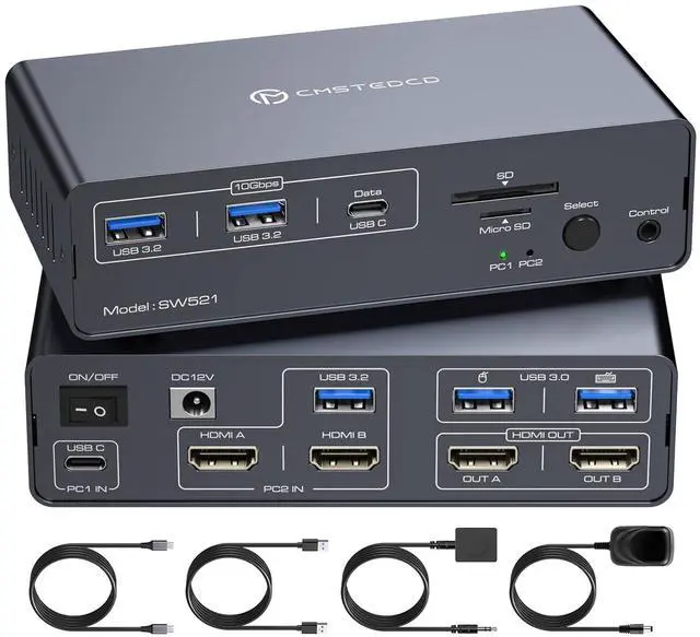 Main image of KVM Docking Station USB C KVM Switch 2 Monitors 2 Computers HDMI 4K60Hz EDID Dual Monitor Switcher for Laptop and PC Share 13 in 1 Dock