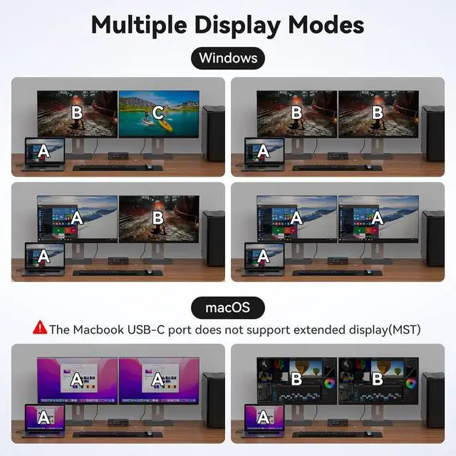 Alt view image 6 of 7 - KVM Docking Station USB C KVM Switch 2 Monitors 2 Computers HDMI 4K60Hz EDID Dual Monitor Switcher for Laptop and PC Share 13 in 1 Dock