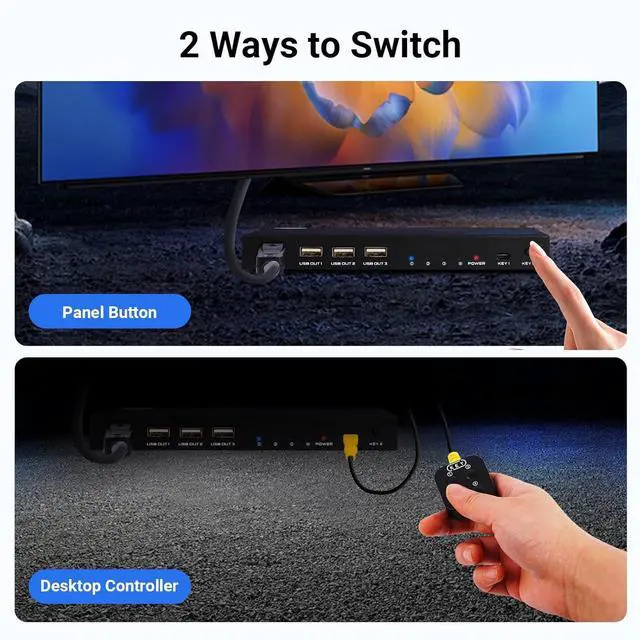 Alt view image 4 of 7 - DP KVM Switch 4K@60Hz, 4 Ports DisplayPort DP1.2 KVM Switch for 4 Computers Share 1 Monitor and 3 USB Devices Keyboard Mouse with 4 DP and 4 USB Cables