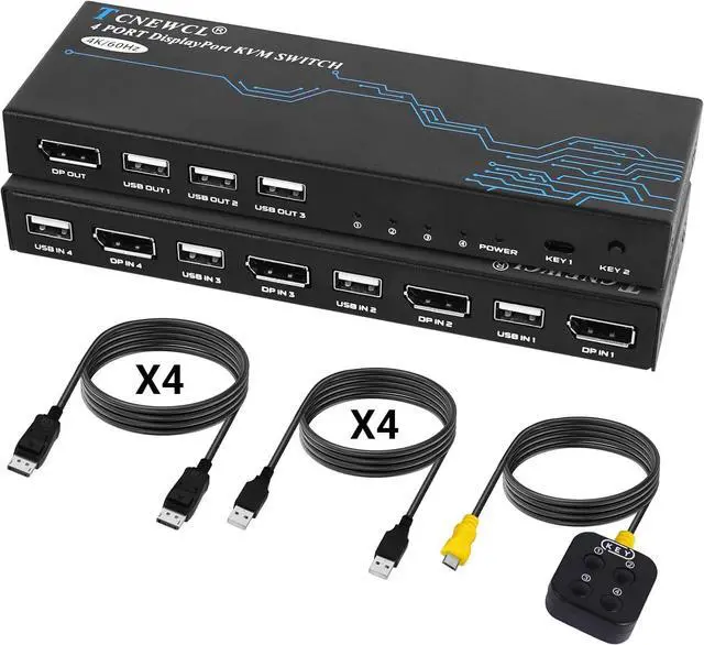 Alt view image 6 of 7 - DP KVM Switch 4K@60Hz, 4 Ports DisplayPort DP1.2 KVM Switch for 4 Computers Share 1 Monitor and 3 USB Devices Keyboard Mouse with 4 DP and 4 USB Cables