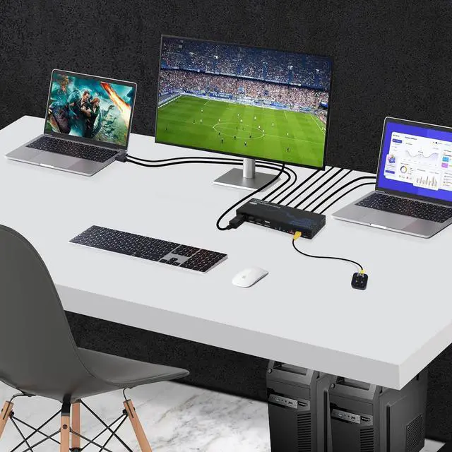 Alt view image 7 of 7 - DP KVM Switch 4K@60Hz, 4 Ports DisplayPort DP1.2 KVM Switch for 4 Computers Share 1 Monitor and 3 USB Devices Keyboard Mouse with 4 DP and 4 USB Cables