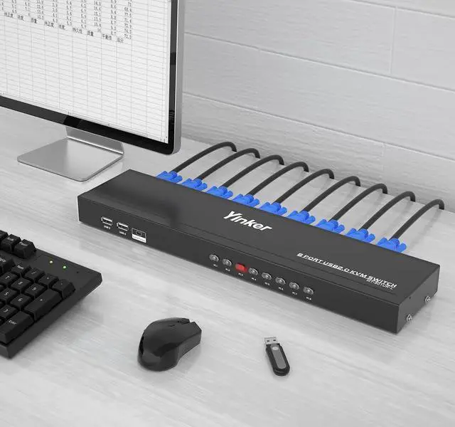 Alt view image 2 of 5 - Ennovor VGA KVM 8 Port Rackmount Switch + 8 KVM Cables + 4 USB Hubs + Wired Desktop Selector + Rack Mount Ears