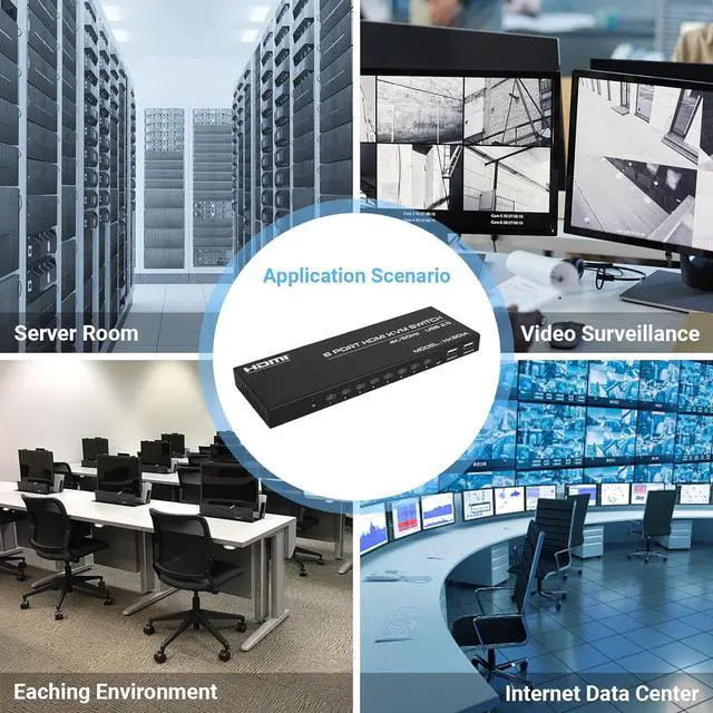 Alt view image 6 of 7 - Ennovor 4K@60Hz HDMI KVM Switch 8 Port, HDMI KVM Switch for 8 PC Sharing 1 4K Monitor and 4 USB Devices, with Remote Control, Wired Desktop Controller and 8 KVM Cables