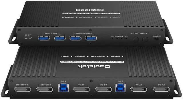 Main image of Ennovor Displayport Kvm Switch 2 Monitors 2 Computers 1440P 240hz Hotkey Switching kvm 2 Monitors 2 Computers displayport 240hz dp kvm Dual Monitor 144hz 165hz 240hz FreeSync G-SYNC