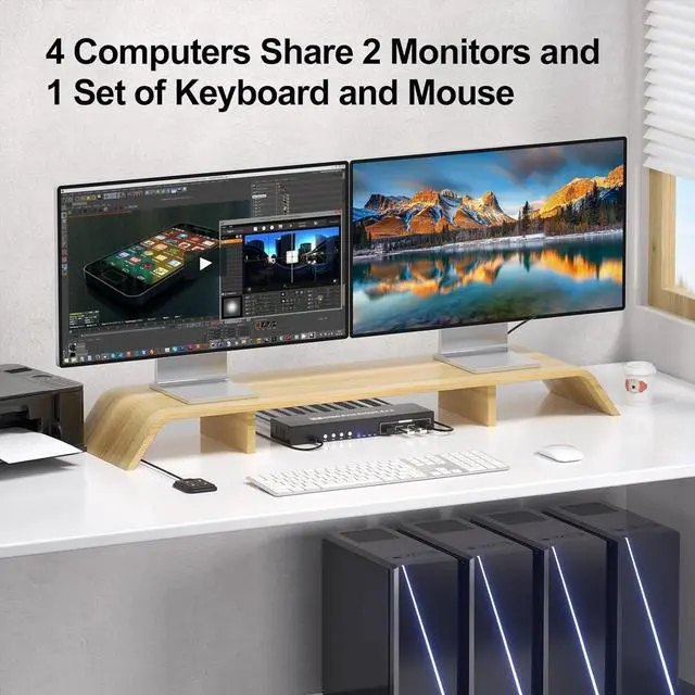 Alt view image 2 of 7 - Ennovor 8K@60HZ 4K@120Hz HDMI KVM Switch 2 Monitors 4 Computers with 4 Port USB 3.0 Hub, 4 Port Dual Monitor HDMI KVM Switch for 4 Computers Share 1 Set of Keyboard, Mouse and 2 Monitors
