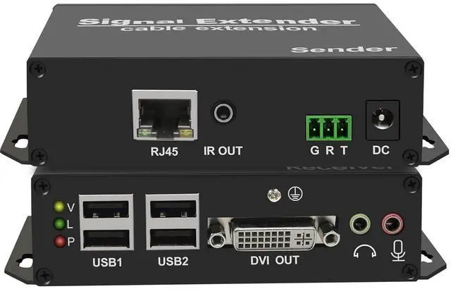 Main image of Ennovor 4K DVI USB KVM Extender Over Cat5e/6/7 up to 394ft, DVI Extender Over Ethernet with Transmitter Receiver Extends Video, Audio, Mic, 4 Ports USB2.0, IR, RS232, Near Zero Latency