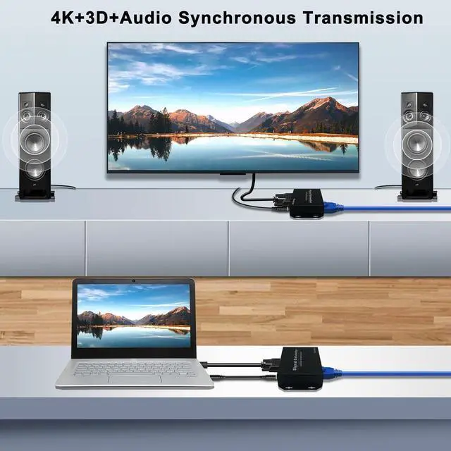 Alt view image 2 of 7 - Ennovor 4K DVI USB KVM Extender Over Cat5e/6/7 up to 394ft, DVI Extender Over Ethernet with Transmitter Receiver Extends Video, Audio, Mic, 4 Ports USB2.0, IR, RS232, Near Zero Latency