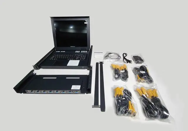 Alt view image 6 of 6 - Ennovor 17" LCD KVM Console 8 Port VGA, Yinker Rackmount KVM Switch Fit 1U 19" Rack, Keyboard Monitor Touchpad Drawer Integrated + Cables