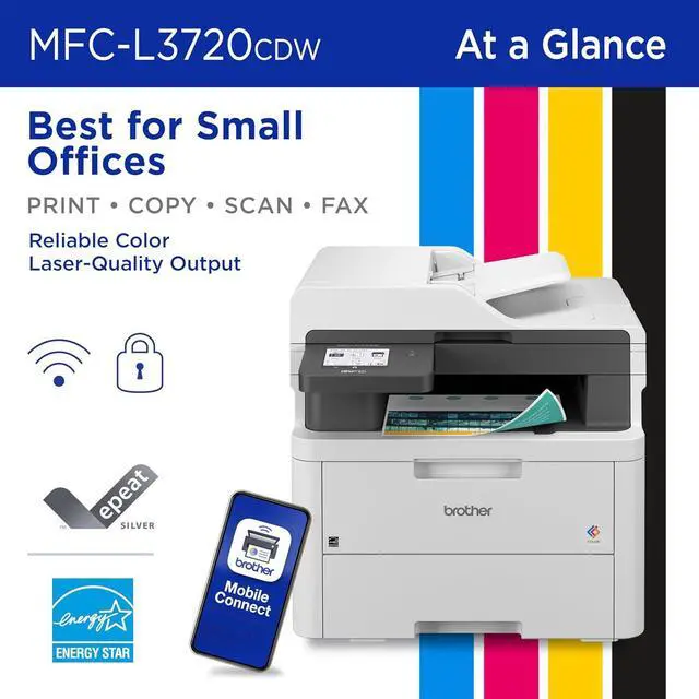 Alt view image 2 of 7 - Brother MFC-L3720CDW Wireless Digital Color All-in-One Printer with Laser Quality Output, Copy, Scan, Fax, Duplex, Mobile Includes 2 Month Refresh Subscription Trial ¹ Amazon Dash Replenishment Ready