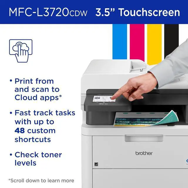 Alt view image 6 of 7 - Brother MFC-L3720CDW Wireless Digital Color All-in-One Printer with Laser Quality Output, Copy, Scan, Fax, Duplex, Mobile Includes 2 Month Refresh Subscription Trial ¹ Amazon Dash Replenishment Ready