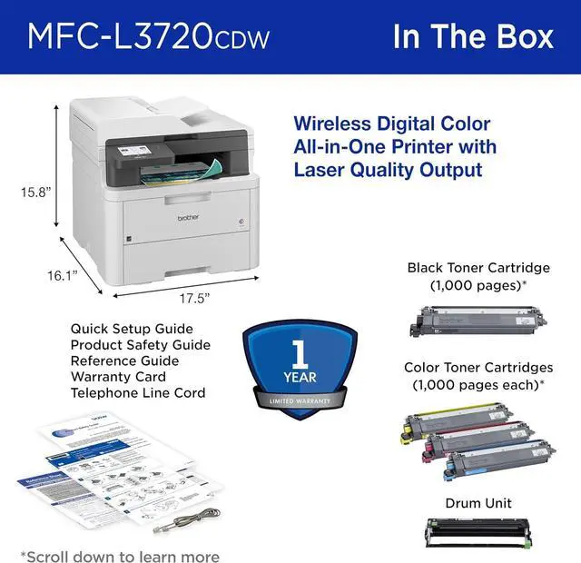 Alt view image 7 of 7 - Brother MFC-L3720CDW Wireless Digital Color All-in-One Printer with Laser Quality Output, Copy, Scan, Fax, Duplex, Mobile Includes 2 Month Refresh Subscription Trial ¹ Amazon Dash Replenishment Ready