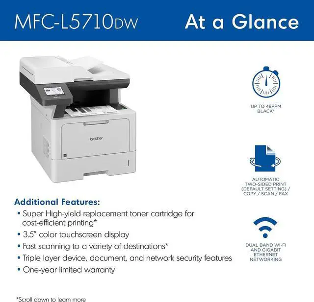 Alt view image 3 of 7 - Brother MFC-L5710DW Business Monochrome Laser All-in-One Printer with Wireless Networking and Duplex Print, Scan, and Copy, Works with Alexa