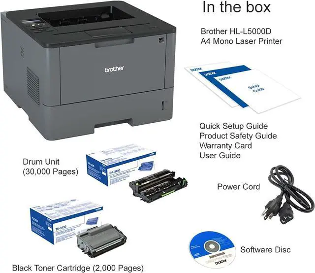 Alt view image 3 of 5 - Brother HL-L5000D Wired Monochrome Single-Function Laser Printer - Print only - 42 ppm, 1200 x 1200 dpi, 8.5" x 14" Legal, 256MB Memory, Auto Duplex Printing, Parallel, USB