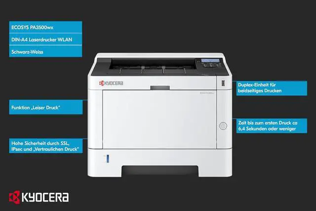Alt view image 3 of 7 - Kyocera ECOSYS PA3500wx, Laser, 1200 x 1200 DPI, A4, Doppelseitiger Druck, Schwarz, Wei?