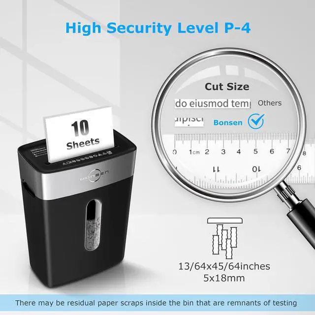 Alt view image 2 of 7 - BONSEN Paper Shredder for Home Office, 4 Gallons Bin, 10-Sheet Cross-Cut Shredder, P-4 High Security Level, Quiet Credit Card Shredder with Jam Proof System (S3201)