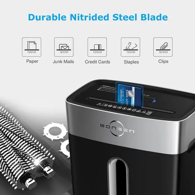 Alt view image 3 of 7 - BONSEN Paper Shredder for Home Office, 4 Gallons Bin, 10-Sheet Cross-Cut Shredder, P-4 High Security Level, Quiet Credit Card Shredder with Jam Proof System (S3201)