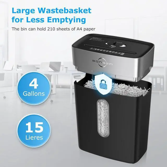 Alt view image 4 of 7 - BONSEN Paper Shredder for Home Office, 4 Gallons Bin, 10-Sheet Cross-Cut Shredder, P-4 High Security Level, Quiet Credit Card Shredder with Jam Proof System (S3201)