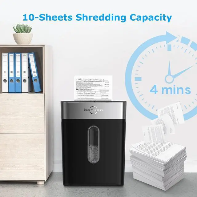 Alt view image 6 of 7 - BONSEN Paper Shredder for Home Office, 4 Gallons Bin, 10-Sheet Cross-Cut Shredder, P-4 High Security Level, Quiet Credit Card Shredder with Jam Proof System (S3201)
