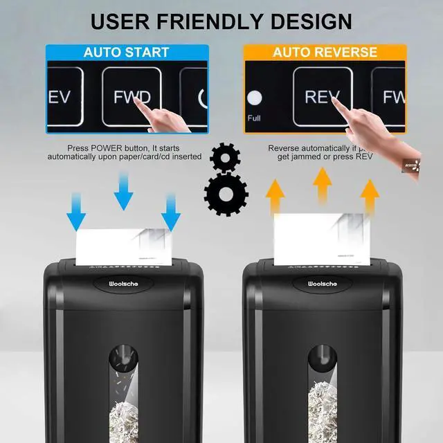 Alt view image 5 of 7 - Woolsche Paper Shredder, 18-Sheet Cross Cut with 7.93Gallon Pull Out Bin, P-4 Security Level, Shred Paper and Credit Card and CD, Durable&Fast with Auto Jam Proof System Shredder for Office